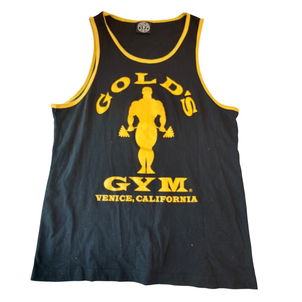 Gold's Gym Tank Top Mens Medium Black Excellent Venice California Ringer Logo